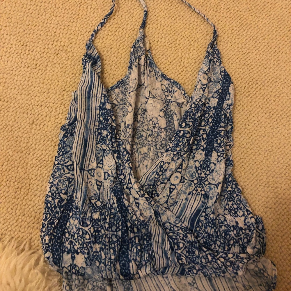 LULUS blue and white cris cross top
